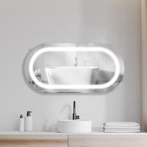 Espelho Decorativo Lapidado Oval com Led Frontal Jateado Cápsula 120x60 para Quarto Escritório Sala