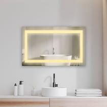 Espelho Decorativo Lapidado Retangular com Led Frontal Jateado Branco 50x80cm para Quarto Sala Banheiro