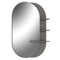 Espelho Decorativo Para Banheiro 70 cm Com Prateleiras Vicenza B06 Magneto Nogal - Lyam Decor