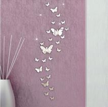 Espelho Decorativo Prata Acrílico Borboletas Quarto 30 Peças Espelho Decorativo Prata Acrílico Borboletas Quarto 30 Peças