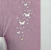 Espelho Decorativo Prata Acrílico Borboletas Quarto 30 Peças Espelho Decorativo Prata Acrílico Borboletas Quarto 30 Peças