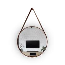 Espelho Decorativo Redondo 47 Cm - Com Alça Em Couro Espelho Decorativo Redondo 47 Cm - Com Alça Em Couro