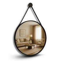 Espelho Decorativo Redondo Adnet 30cm em Couro Com Costura E Suporte Para Hall Quarto Lavabo Escritorio Banheiro Espelho Decorativo Redondo Adnet 30cm em Couro Com Costura E Suporte Para Hall Quarto Lavabo Escritorio Banheiro