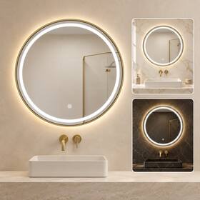 Espelho Decorativo Redondo Borda Dourada Com Iluminação 80cm - Goldenx