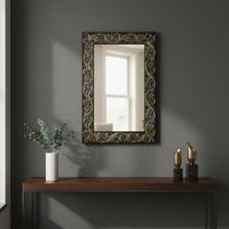 Espelho decorativo retangular com moldura de madeira Preto com dourado