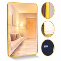 Espelho Decorativo Retangular Dourado com Moldura em Alumínio 90 X 60 Cm