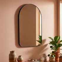 Espelho Decorativo Sala Hall Quarto Orgânico em Couro 44x64cm C/Suporte - Mod. Capela - Rei Dos Vidros