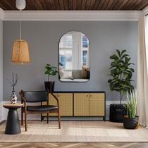 Espelho Decorativo Sala Hall Quarto Orgânico em Couro 44x64cm C/Suporte - Mod. Capela - Rei Dos Vidros