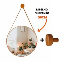 Espelho Decorativo Suspenso 50cm Redondo Com Alça Imagem Nítida