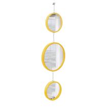 Espelho Decorativo Triplo Amarelo Alça Corrente 20 Cm 30 Cm