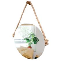 Espelho Decorativo Vintage Alça Sisal Natural 40Cm Redondo