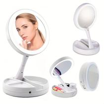 Espelho Dobrável Iluminado Dupla Face Led Perfeito Maquiagem