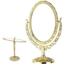 Espelho Dupla Face de Mesa Oval Penteadeira Decoraçao Vintage Bancada Maquiagem Beleza Retro Decorativo Retro