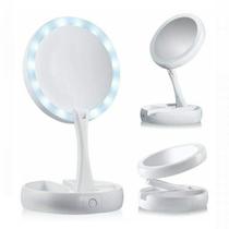Espelho Dupla Face Led Iluminado Ajustável Dobrável Portátil