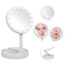 Espelho Dupla Face Led Iluminado Ajustável Dobrável Portátil