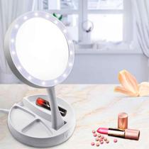 Espelho Dupla Face Led Iluminado Ajustável Dobrável Portátil