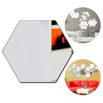 Espelho Em Acrílico Hexagonal 21x18cm Para Decoração Com Adesivo Verso - C3B