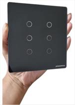 Espelho Frontal Vidro Interruptor 6 Botões Novadigital 4x4 Preto