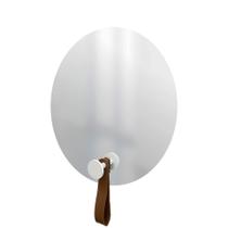 Espelho Funcional Hook Branco Alça Caramelo 50 Cm Redondo - E2G Design