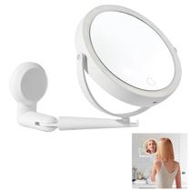 Espelho Giratorio 360 Graus LED 3 Tons Touch 5x Aumento Bateria Recarregavel USB Parede Banheiro Iluminaçao Angulo Ajustavel Maquiagem Penteado Modern