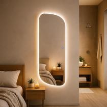 Espelho Grande 110x40cm Corpo Inteiro LED Touch Bivolt 3 Cores Quente Neutra Fria Para Quarto Sala Banheiro Vidro 3mm Sem Moldura LOPAZZI