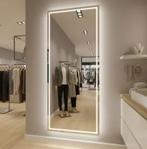 Espelho Grande Com led 3 cores e Touch 170x70 Retangular Jateado para Banheiro e Sala