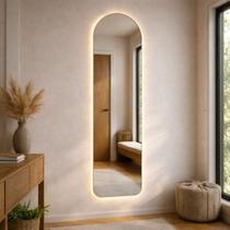 Espelho Grande Corpo Inteiro Base Reta Decorativo para Quarto Closet Sala 150x40cm Luxo com Led Quente fria