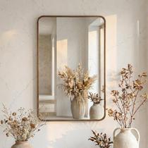 Espelho Grande Decorativo Banheiro e Sala Retangular Dourado com Moldura em Alumínio 90X60