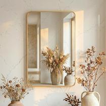 Espelho Grande Decorativo Banheiro e Sala Retangular Dourado com Moldura em Alumínio 90X60 Espelho Grande Decorativo Banheiro e Sala Retangular Dourado com Moldura em Alumínio 90X60