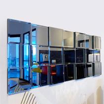 Espelho Grande Decorativo Bisotê 3D Painel Montável 21 Peças Sala Quarto Escritório