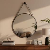 Espelho Grande Decorativo Redondo de Parede 60cm Adnet Suspenso com Alça de material ecológico 3cm Acabamento Premium