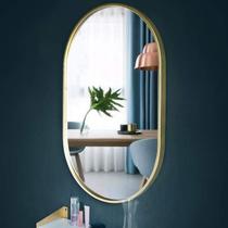 Espelho Grande Oval 80x50 com Moldura de Metal p/ Quarto Sala Banheiro