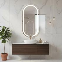 Espelho Grande Oval com LED 60x40cm Touch Screen Design Moderno para Banheiros Sala Quarto Hall Corredores
