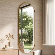 Espelho Grande Oval Corpo Inteiro com Moldura Alumínio 90X50cm para Closet Sala Quarto Hall