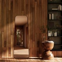 Espelho Grande Pinterest Retrô Corpo Inteiro 110x60cm Borda em Couro 3cm