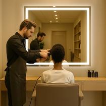 Espelho Grande Quadrado 80x80 Jateado com Led 3 cores e Touch para Banheiro e Salão