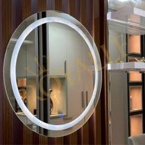 Espelho Grande Redondo Com Led Jateado 60x60cm Decorativo
