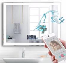 Espelho horizontal Led 3 cores 100x70 Visor bivolt Inteligente Toca Musica Bluetooth desembaçador interativo Espelho horizontal Led 3 cores 100x70 Visor bivolt Inteligente Toca Musica Bluetooth desembaçador interativo