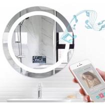Espelho Iluminado 70 cm Led com visor Inteligente botão Touch som toca Musica desembaçador hora temperatura toalete
