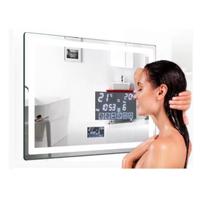 Espelho Iluminado 80x60 Led com visor Inteligente botão Touch som toca Musica desembaçador hora retangular banheiro