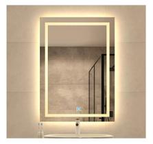 Espelho jateado iluminado com led quente e touch 90x70cm vertical