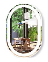 Espelho jateado oval iluminado com led frio touch 80x60cm