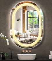 Espelho jateado Oval Iluminado com led quente - 60x80cm - Woodglass