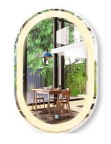 Espelho jateado oval iluminado com led quente touch 80x50cm