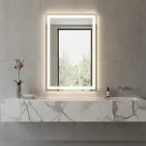 Espelho Jateado Retangular Com Led 3 Cores 70x90cm Lapidado e Touch