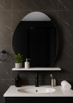 Espelho Lapidado 80Cm Com Prateleira Branca Mdf Banheiro