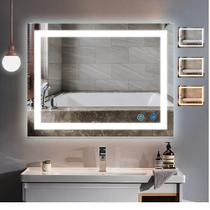 Espelho Led 100x90 luz 3 cores fria neutra quente retangular jateado 1,00 x 0,90 horizontal ou vertical 90x100