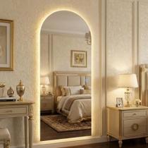 Espelho Led 3 cores 50X100 Botão Touch Luz oval janela organico arredondado quarto sala closet loja