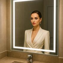 Espelho Led 3 cores 90x90 banheiro quadrado Botão Touch Luz Ajustável 90cm quadrado