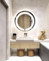 Espelho Led 50 cm Frio Botão Touch Luz Ajustável Dimerizável Redondo faixa grossa banheiro